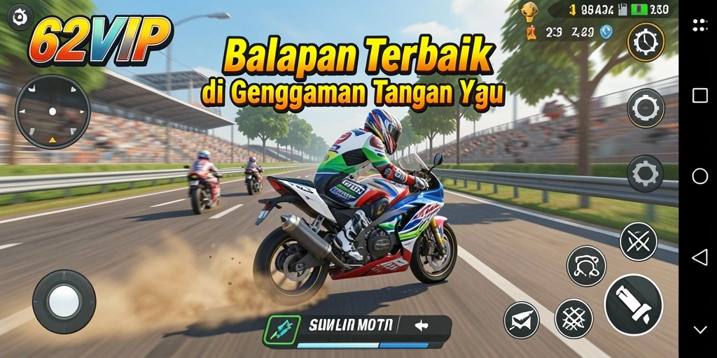 Tampilan menarik dari gameplay balapan motor yang mendebarkan.