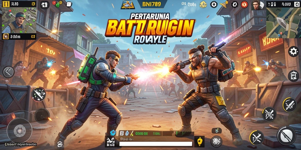 Screenshot utama BNI789 menampilkan aksi penuh dalam pertempuran Battle Royale.