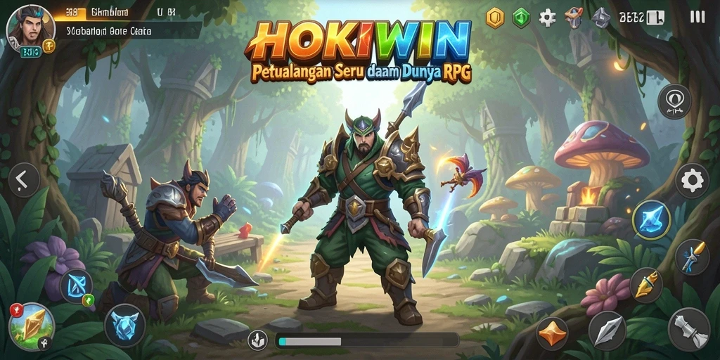 Tampilan gameplay HOKIWIN yang menarik dengan pertarungan RPG yang seru.