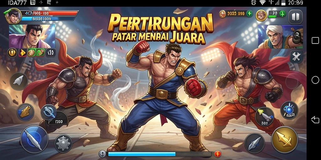 Screenshot gameplay menunjukkan aksi pertarungan yang dramatis dan mendebarkan di IDA777.