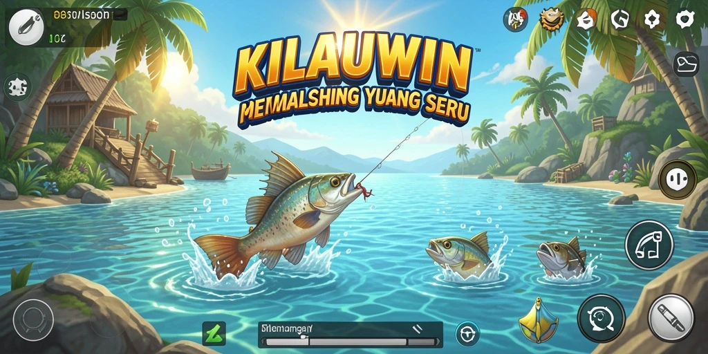 Gameplay memancing yang mendebarkan di KILAUWIN dengan pemandangan laut yang indah.
