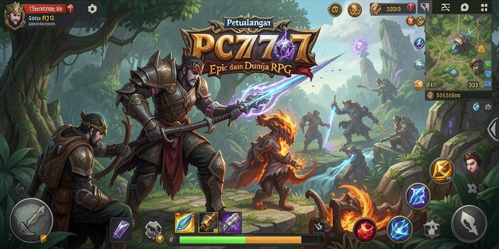 Tangkapan layar gameplay PC777 menampilkan pertarungan epik dan karakter yang kuat.