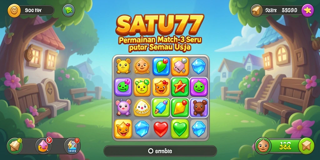 Gameplay seru SATU77 dengan kombinasi gem warna-warni.